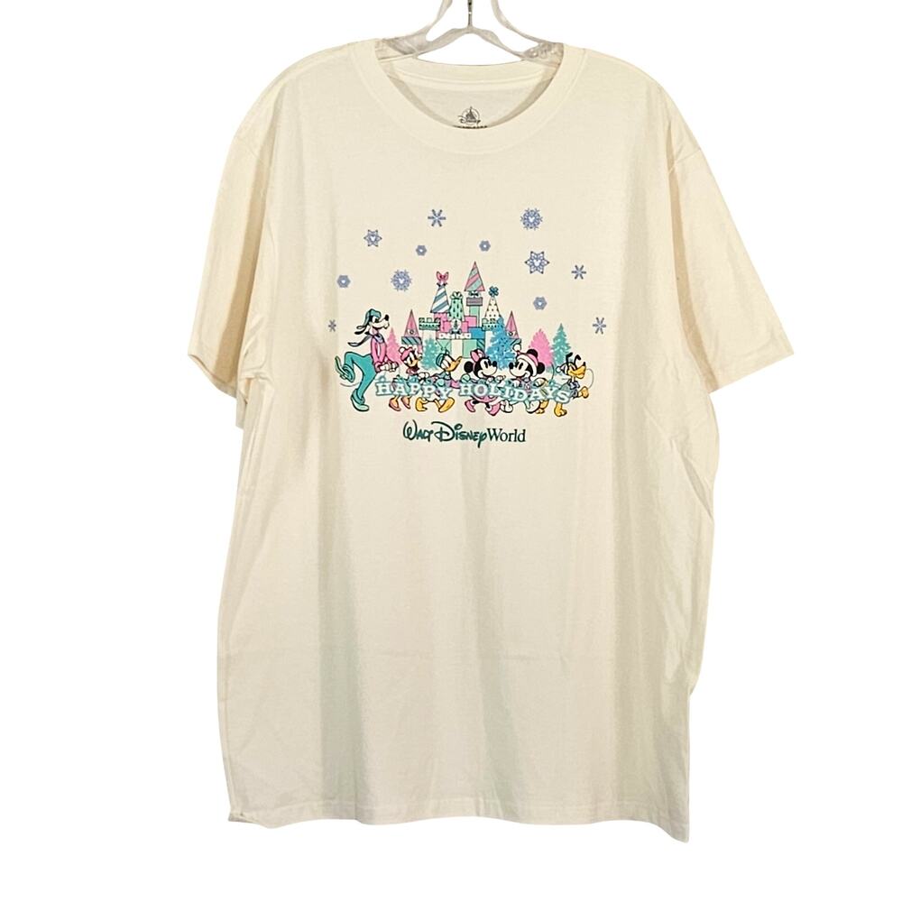 Disney Happy Holidays Walt Disney Tee Shirt Cream sz XL NWT